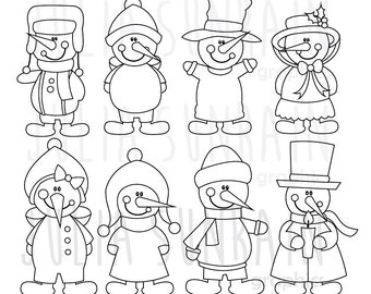 Snowman - Digital Stamps - Instant Download - Personal and Commercial Use - Winter