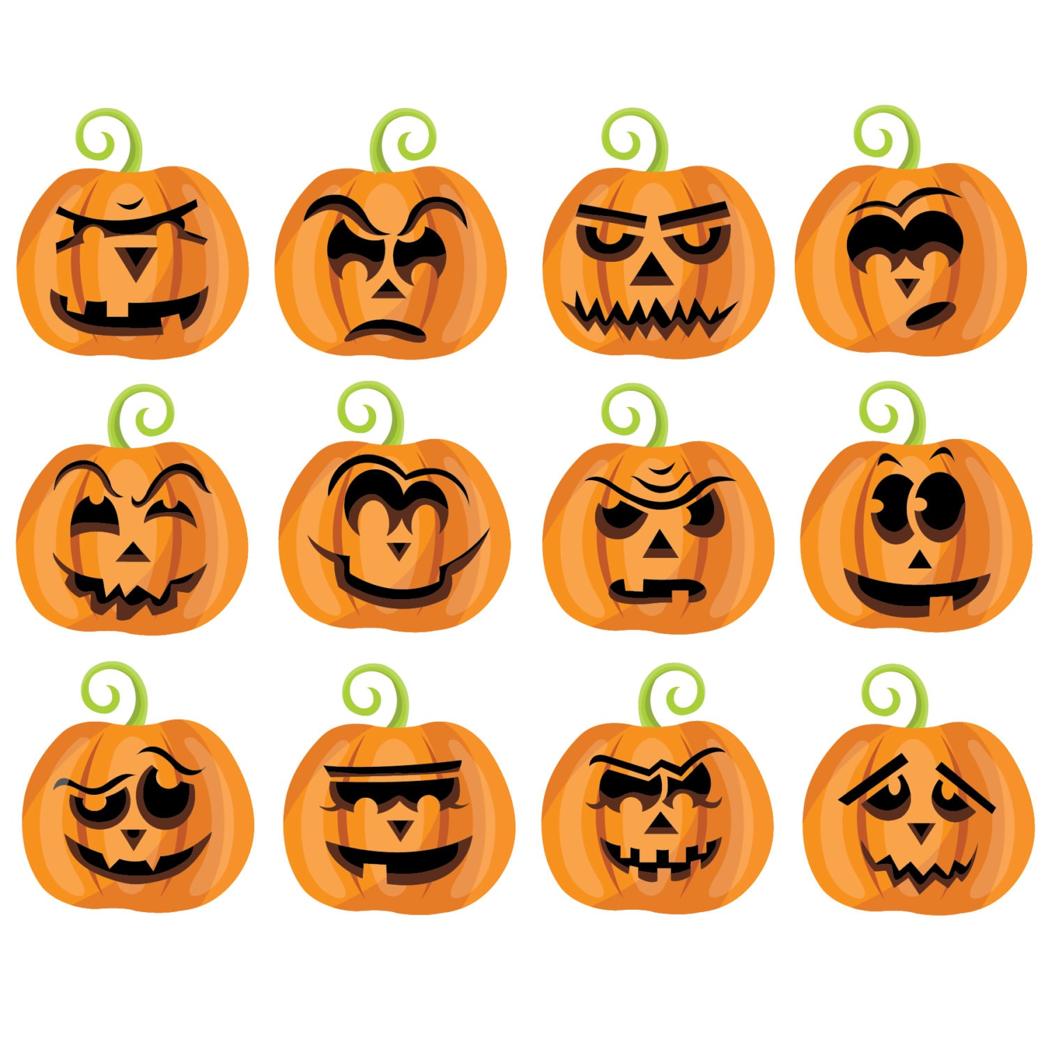 Halloween Pumpkins Clipart & Vector Set Instant Download Personal and ...
