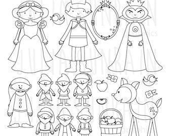 Snow White - Digital Stamp - Clipart & Vector Set - Instant Download - Personal and Commercial Use - New Characters