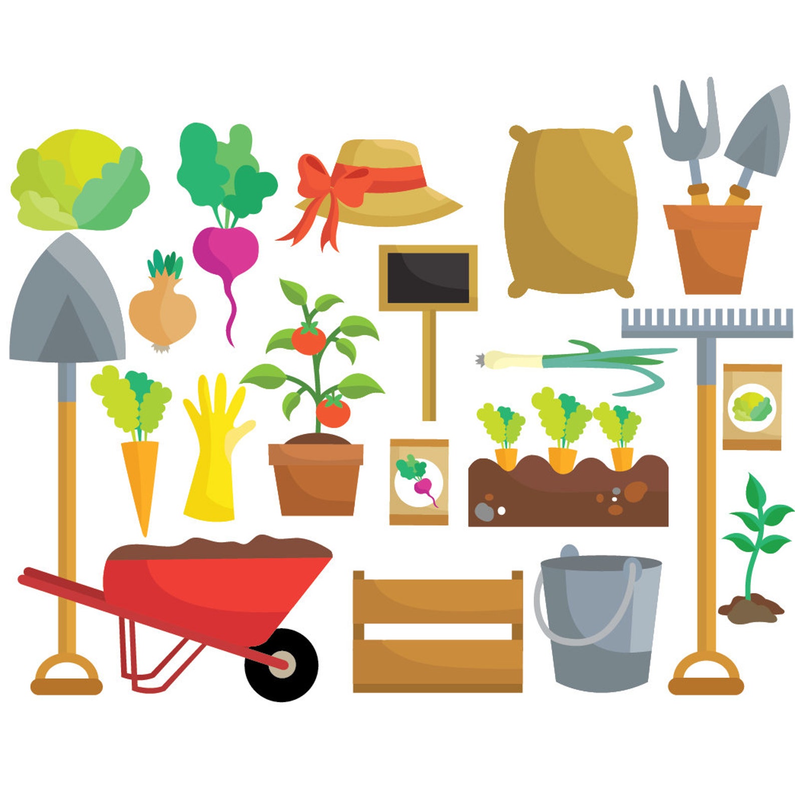 Garden Veggie Garden Clipart & Vector Set Instant Download Personal and