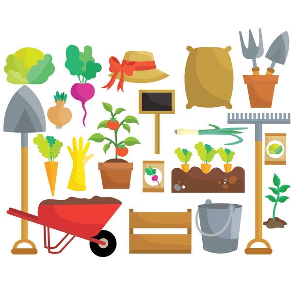 Garden - Veggie Garden - Clipart & Vector Set - Instant Download - Personal and Commercial Use - Vegetables