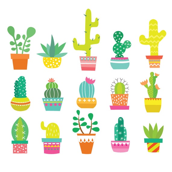 Kaktus Kakteen Wuste Pflanze Clipart Vektor Festgelegt Etsy