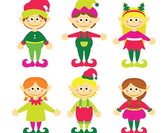 Christmas Elves - Clipart & Vector Set - Instant Download - Personal and Commercial Use