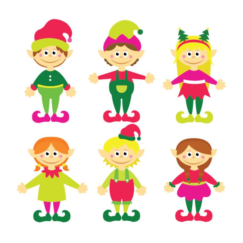Christmas Elves Clipart &amp; Vector Set Instant Download - Etsy