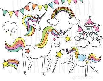 Unicorn Clipart & Vector Set - Instant Download - Personal and Commercial Use - Love