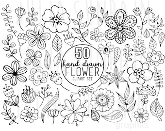 Flower Doodle - Clipart & Vector Set - Digital Stamp - Instant Download - Personal and Commercial Use - Love