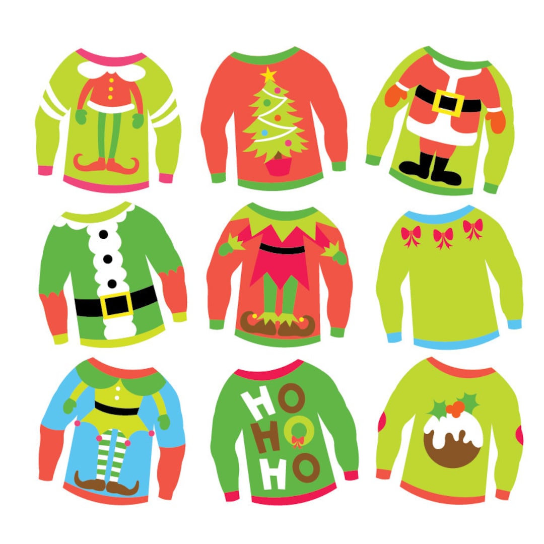 Christmas Ugly Sweaters Clipart & Vector Set Instant - Etsy