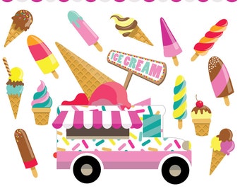 Ice Cream Clipart Set - Instant Download - Personal and Commercial Use - Summer - Party