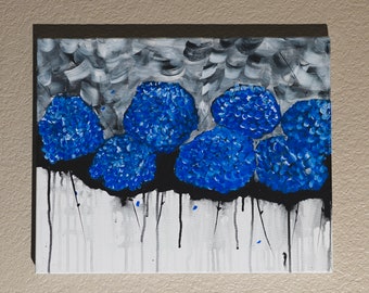 Blaue Blumen ("Blue Flowers") Blue Dark Abstract Acrylic Flowers Fine Art Decor