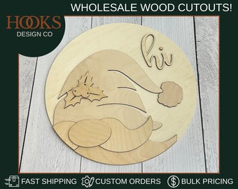 Wood Blank Gnome Round Door Hanger, Winter Gnome Door Hanger, Unfinished Wooden Rounds, Wholesale Wood Rounds, DIY Wood Craft Kits