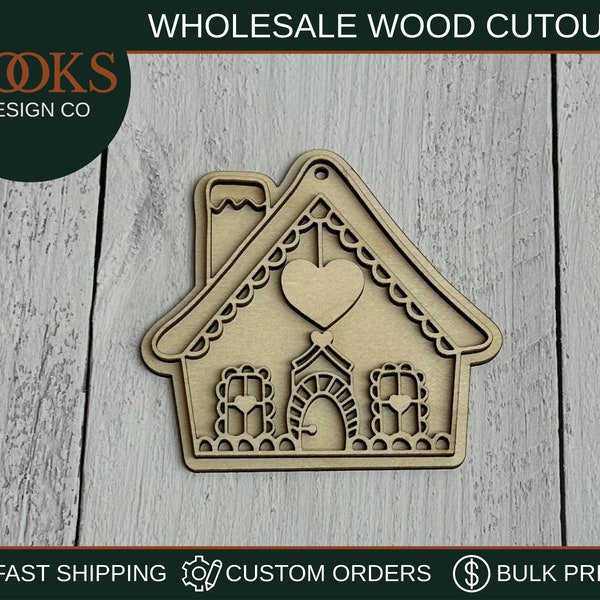 Unfinished Gingerbread House Ornament, DIY Ornament Craft, Wooden Cutouts, Wood Blanks, Wholesale Wood Cutouts, DIY Crafts