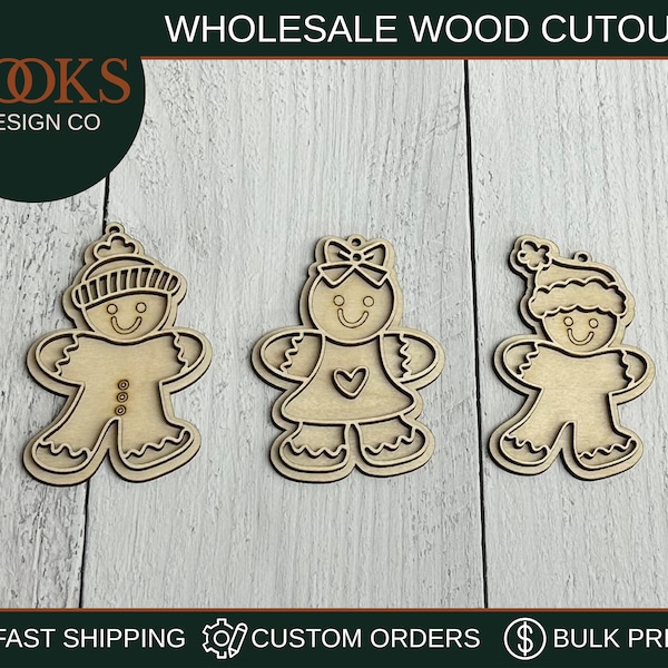 Unfinished Gingerbread Man Laser Cut Unfinished ornaments, Set of 3 Unfinished Gingerbread Man Ornaments, Ornament kit, Craft Kit, Craft Set