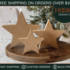 Unfinished Set of 3 Wooden Stars, 4th of July Crafts, Wood Blanks, Wood cutouts, DIY crafts, Wooden Stars, 4th of July tiered Tray