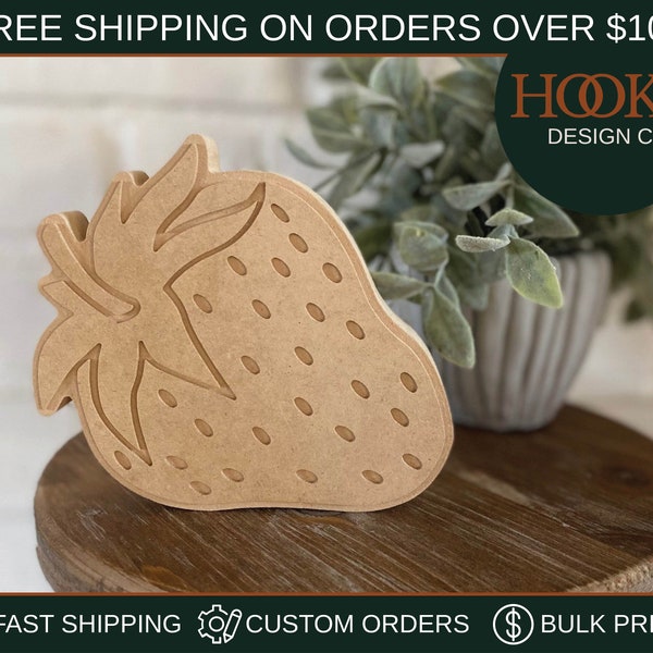 Wooden Strawberry Cutout, Unfinished Wood Cutout, Strawberry Decor, Summer Tiered Tray, Wholesale Wood Crafts, Wholesale Wood Cutouts