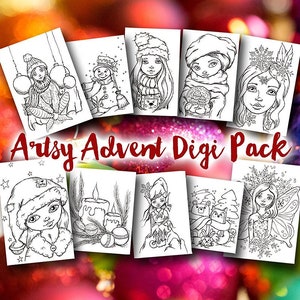 Artsy Advent 2019 Digi Image Pack ... selos digitais / imprimíveis de ilustrações extravagantes para confecção de cartões, happymail, artjournaling etc.
