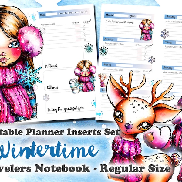 Wintertime - printable Inserts Set for Travelers Notebook REGULAR - Midori, Fauxdori, Planner - 1 Day on 1 Page - 1 Week on 2 Pages