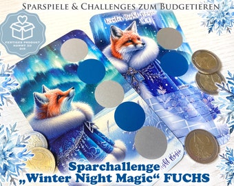 Winter Night Magic - FOX - Savings Challenge / Scratch Challenge A6 PRINTED - Envelope Method / Budgeting