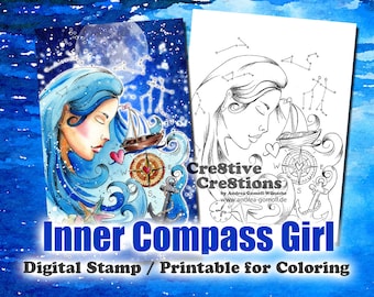 Inner Compass Girl - Digital Stamp / Printable Coloring Page