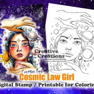 Cosmic Law Girl - Digital Stamp / Printable Coloring Page