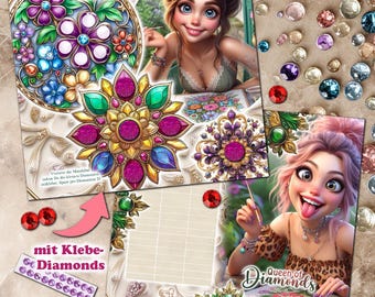 Klappkarte Sparchallenge "Queen of Diamonds" (Diamond Painting) A6 GEDRUCKT - Umschlagmethode / Budgetieren