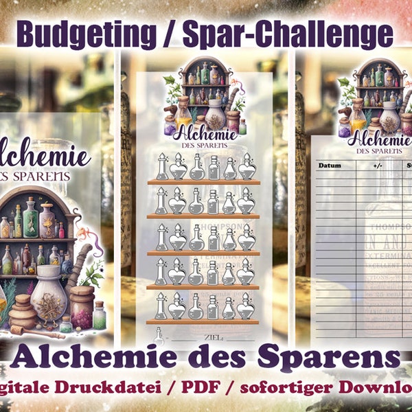 Spar-Challenge "Alchemie des Sparens" zum ausmalen & sparen - Digitale Druckdatei / PDF - Umschlagmethode / Budgetieren