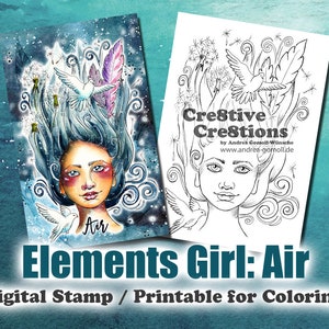 Element Girl: Air - Digital Stamp / Printable Coloring Page