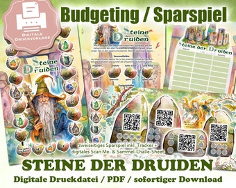 Spar-Spiel "Steine der Druiden" für A6 Binder - EASY PRINT Digitale Druckdatei / PDF - Umschlagmethode / Budgetieren + Scan Me Challenge