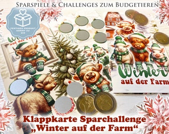 Winter on the Farm - Folding Card Savings Challenge / Scratch Challenge A6 PRINTED - Envelope Method / Budgeting