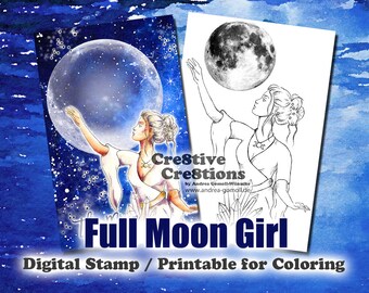 The Moon - Digital Stamp / Printable Coloring Page by Andrea Gomoll Cre8tive Cre8tions