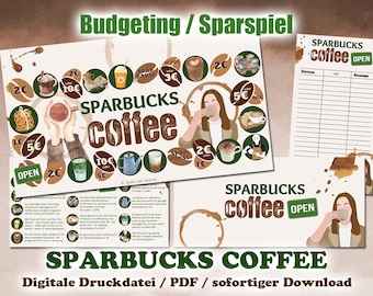 Spar-Spiel "Sparbucks Coffee" für A6 Binder - EASY PRINT Digitale Druckdatei / PDF - Umschlagmethode / Budgetieren