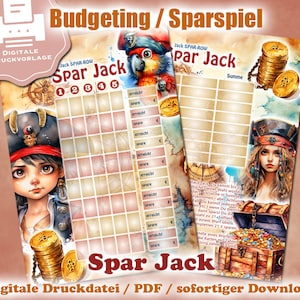 DIGITAL savings game SPARJack Jack Spar-Row Edition - dice / playing card savings challenge - envelope method / budgeting