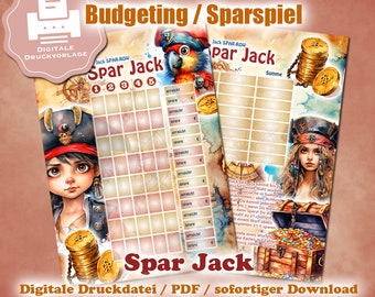 DIGITAL savings game SPARJack Jack savings row edition - dice / playing card savings challenge - envelope method / budgeting