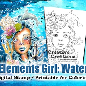 Element Girl: Water - Digital Stamp / Printable Coloring Page