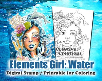 Element Girl: Water - Digital Stamp / Printable Coloring Page