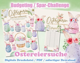 Spar-Challenge "Lustige Ostereiersuche" für A6 Binder - EASY PRINT Digitale Druckdatei / PDF - Umschlagmethode / Budgetieren