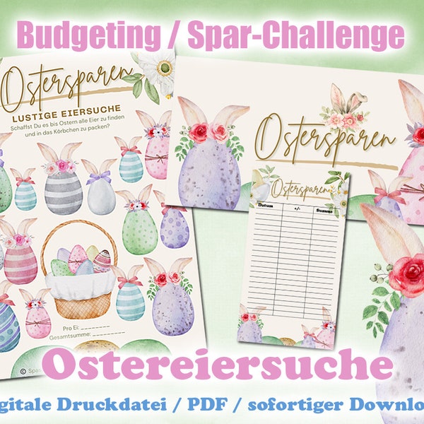 Spar-Challenge "Lustige Ostereiersuche" für A6 Binder - EASY PRINT Digitale Druckdatei / PDF - Umschlagmethode / Budgetieren