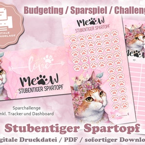 Savings Challenge &quot;Stubentiger Spartopf&quot; pink Digital print file / PDF - envelope method / budgeting
