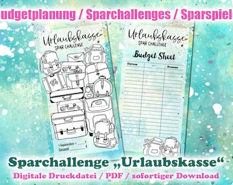Spar-Challenge "Urlaubskasse" zum ausmalen & sparen - Digitale Druckdatei / PDF - Umschlagmethode / Budgetieren