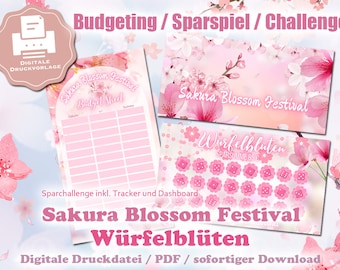 Spar-Challenge "Würfelblüten" - Sakura Blossom Festival- Digitale Druckdatei / PDF - Umschlagmethode / Budgetieren