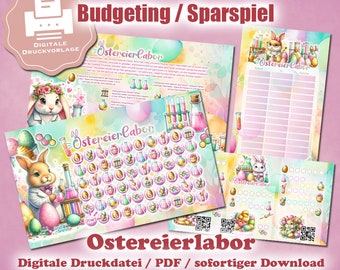 Spaarspel "Easter Egg Laboratory" voor A6 binder - EASY PRINT digitaal printbestand / PDF - envelopmethode / budgettering