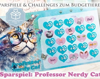 Professor Nerdy Cat Sparspiel A6 GEDRUCKT - Umschlagmethode / Budgetieren