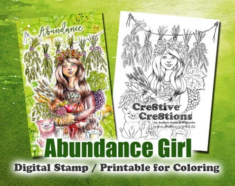 Abundance Girl - Digital Stamp / Printable Coloring Page
