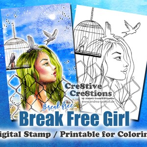 Break Free Girl - Digital Stamp / Printable Coloring Page