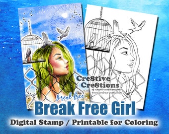 Break Free Girl - Digital Stamp / Printable Coloring Page