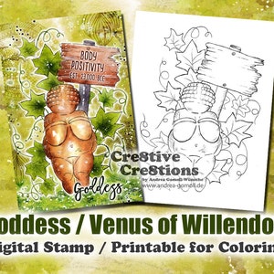 Venus of Willendorf Goddess - Digital Stamp / Printable Coloring Page by Andrea Gomoll Cre8tive Cre8tions