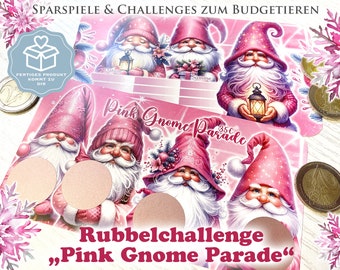 Pink Gnome Parade - Savings Challenge / Scratch Challenge A6 PRINTED - Envelope Method / Budgeting