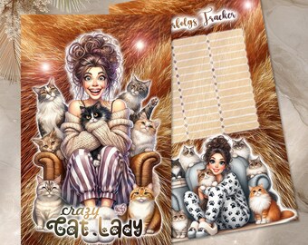 Trennblatt / Dashboard für die Spar-Rubrik Katze "Crazy Cat Lady" GEDRUCKT - Umschlagmethode / Budgetieren