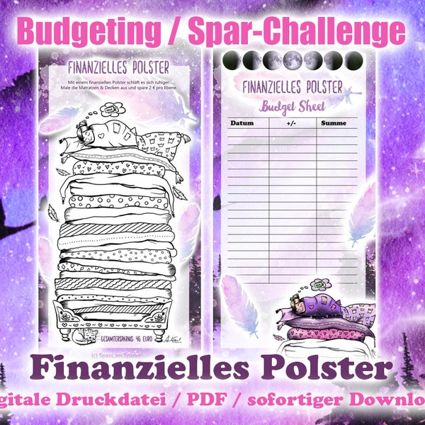 Spar-Challenge "Finanzielles Polster" zum ausmalen & sparen - Digitale Druckdatei / PDF - Umschlagmethode / Budgetieren