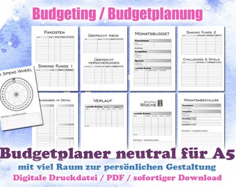 Budgetplaner blanko neutral für A5 zur persönlichen Gestaltung | Sinking Funds | Fixkosten | Wochenabschluss etc. Digitale Druckdatei / PDF