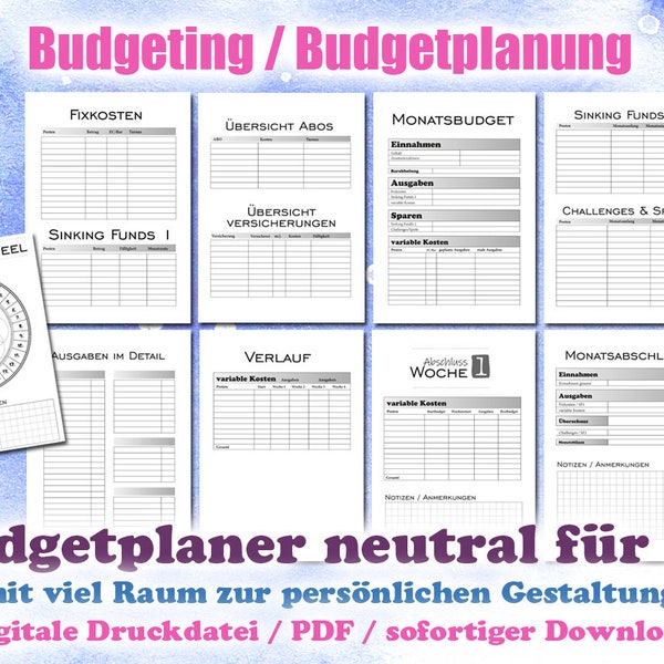 Budgetplaner blanko neutral für A5 zur persönlichen Gestaltung | Sinking Funds | Fixkosten | Wochenabschluss etc. Digitale Druckdatei / PDF